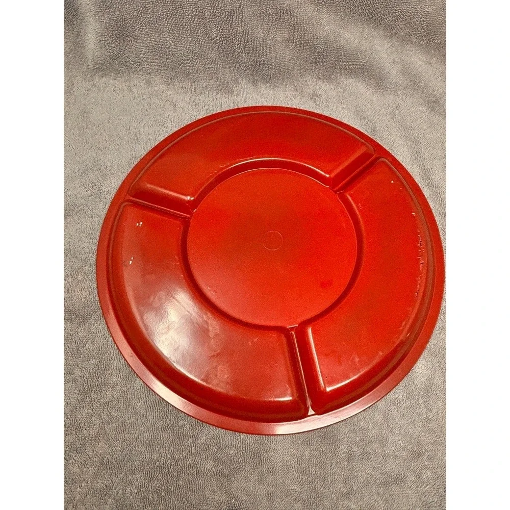 Vtg 1970s Red Melamine Divided Serving Tray Bird Floral Snack Relish Platter 13